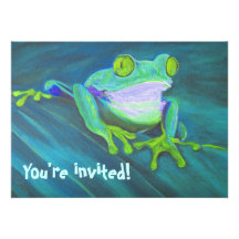 Colourful funny funky frog kids birthday Invites