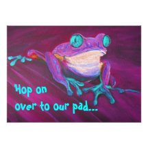 Colourful funny funky frog party Invites