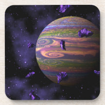 Colourful Gas Giant and Asteroids Drink Coaster