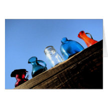 Colourful Glass Jars on Wood Blank Note Card