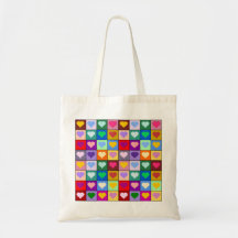 Colourful Heart Squares Canvas Bags