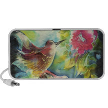Colourful Hummingbird Silk Art Painting iPod Speaker