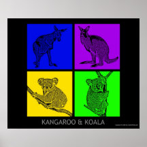 Colourful Koala and Kangaroos Poster