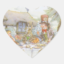 Colourful Mad Hatter's Tea Party Heart Stickers