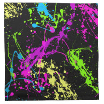 Colourful Neon Paint Splatters on Black Cloth Napkins