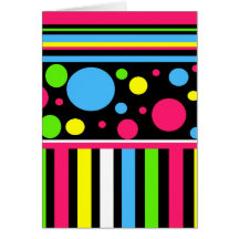Colourful Neon Stripes Polka Dots Pink Blue Green Greeting Card