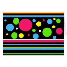 Colourful Neon Stripes Polka Dots Pink Teal Lime Greeting Cards