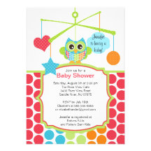 Colourful Owl Mobile Baby Shower Invitations
