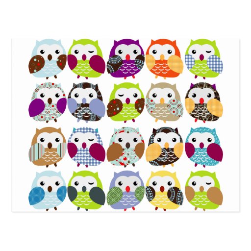Colourful Owl Pattern Postcards