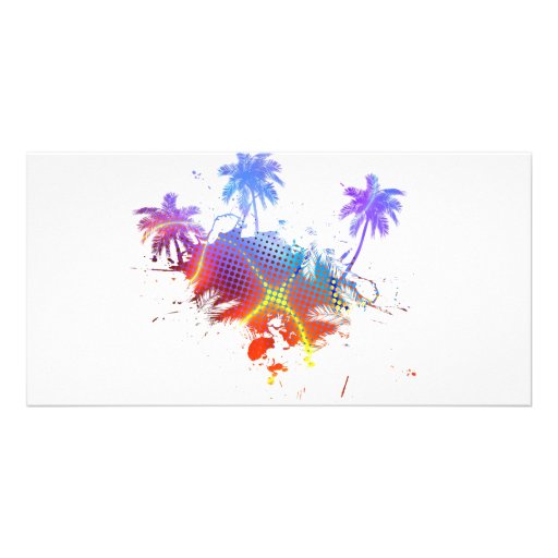 Colourful Palm Trees Illustration Personalized Photo Card