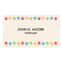 Colourful paw prints veterinary or pet services business card