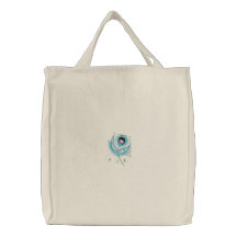 Colourful peacock feather embroidered tote bag
