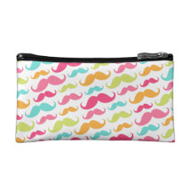 Colourful pink aqua trendy funny moustache pattern makeup bag