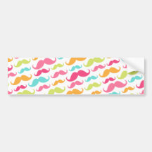 Colourful pink aqua trendy funny moustache pattern bumper sticker
