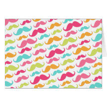 Colourful pink aqua trendy funny moustache pattern cards