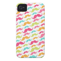 Colourful pink aqua trendy funny moustache pattern iPhone 4 Case-Mate case