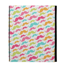 Colourful pink aqua trendy funny moustache pattern iPad case