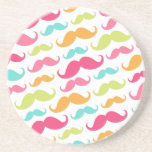 Colourful pink aqua trendy funny moustache pattern beverage coaster