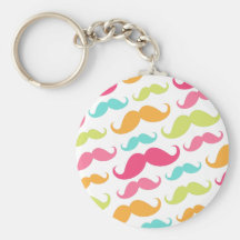 Colourful pink aqua trendy funny moustache pattern key chains