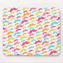 Colourful pink aqua trendy funny moustache pattern mouse pads