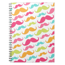 Colourful pink aqua trendy funny moustache pattern spiral note book