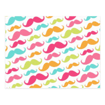Colourful pink aqua trendy funny moustache pattern post cards