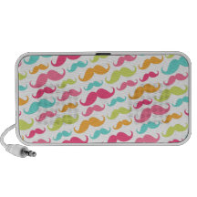 Colourful pink aqua trendy funny moustache pattern laptop speakers