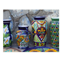 Colourful pottery for sale in downtown Loreto, Postcard