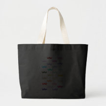 Colourful Rainbow Moustache pattern on black Bags