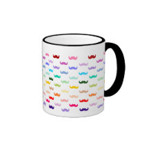 Colourful Rainbow Moustache pattern on black Coffee Mugs