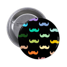 Colourful Rainbow Moustache pattern on black Pins
