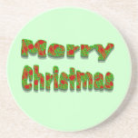 Colourful Red Green Merry Christmas coasters