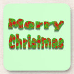 Colourful Red Green Merry Christmas cork coasters