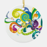 COLOURFUL RETRO DIGITAL SWIRLS FLOWERS CIRCLES STA CHRISTMAS TREE ORNAMENTS