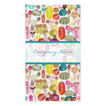 Colourful Simple Hand Drawn Retro Flowers Pattern  Business Cards