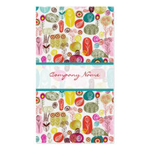 Colourful Simple Hand Drawn Retro Flowers Pattern  Business Card Template