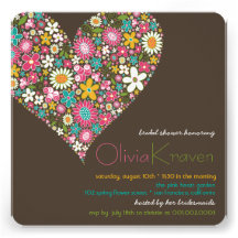 Colourful Spring Flowers Heart Bridal Shower Invit