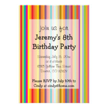 Colourful Stripes Kids Birthday Party Invitation