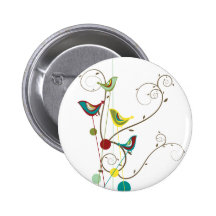 Colourful Summer Bird and Swirls Button
