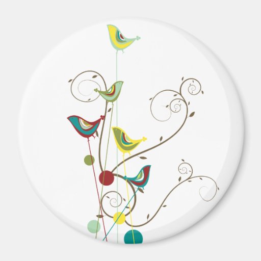 Colourful Summer Bird and Swirls Magnet