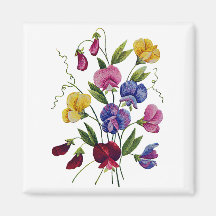 Colourful Sweet Peas Embroidered Fridge Magnets
