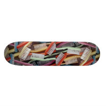 Colourful toothbrushes skateboards