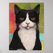 Colourful Tuxedo Cat Posters