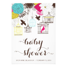 Colourful Vintage Birdcages Baby Shower Invitation