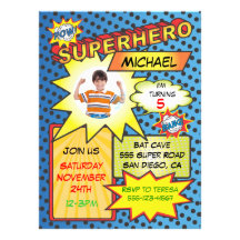 Comic Book Superhero Photo Insert Birthday Party Custom Invite