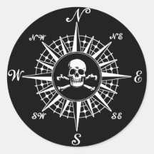 Compass Rose Skull 1 Round Sticker