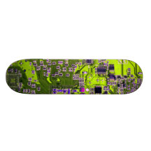 Computer Geek Circuit Board - neon yellow Custom Skate Board