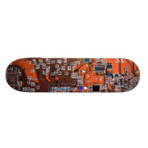 Computer Geek Circuit Board - orange Skate Board