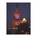 Con Edison Clock Tower lit up in Pink at Twilight Stretched Canvas Prints