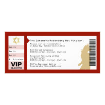 Concert Ticket Bat Mitzvah Invitation in Crimson
